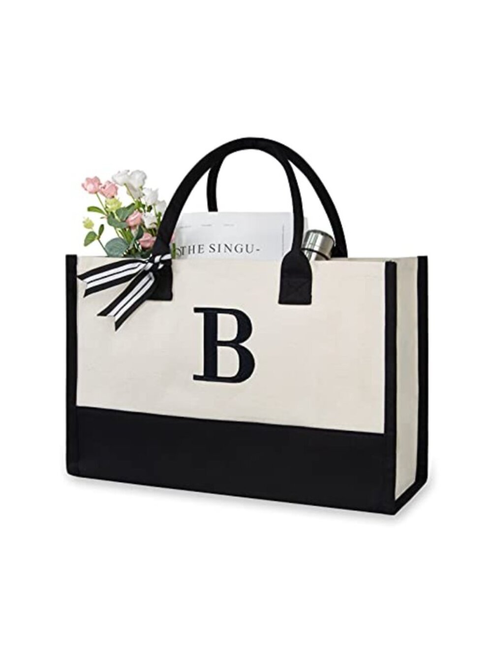Personalized Initial Canvas Beach Bag Monogrammed Tote for Women